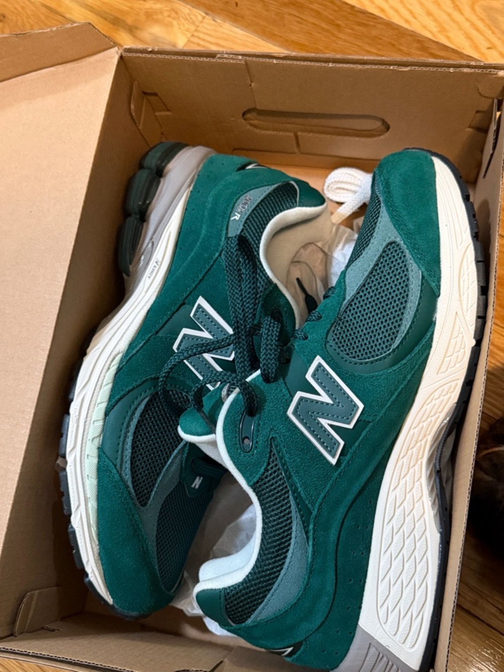 New Balance Green Suede & Mesh Sneakers with White Midsole